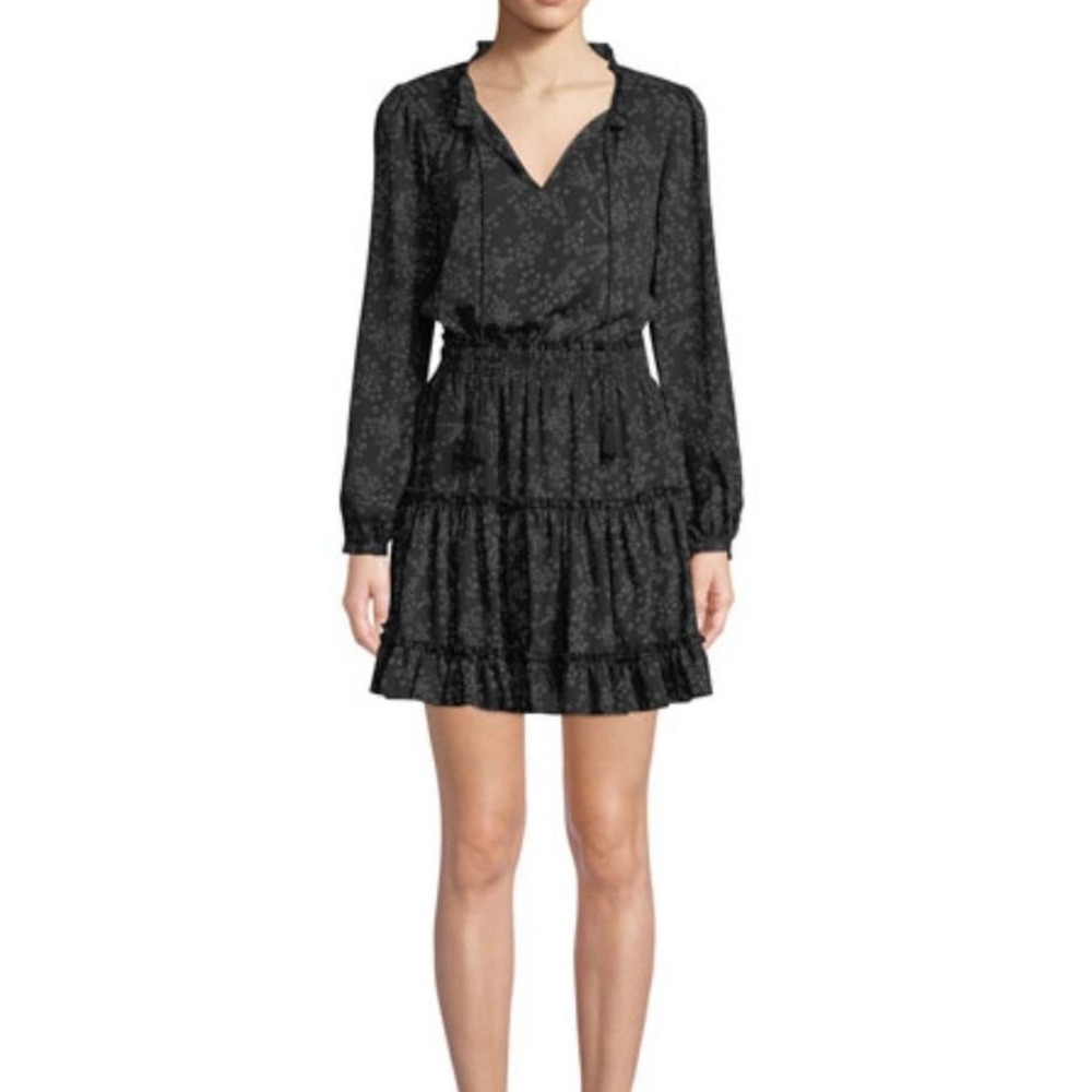 Rebecca Minkoff Dress Women Small Black Rosemary Star Print Long Sleeve Ruffle